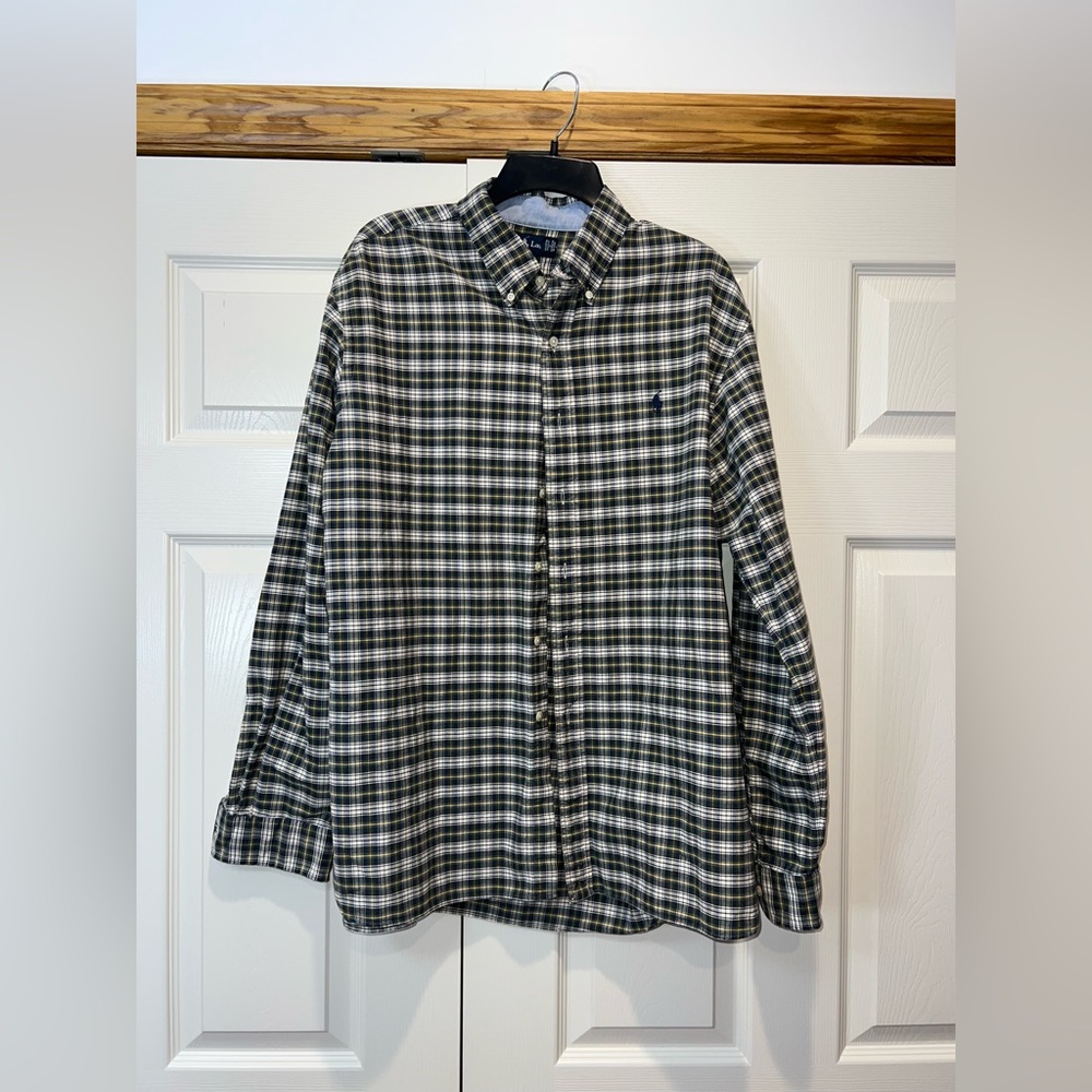 Polo by Ralph Lauren Men's Blue and White Plaid Shirt